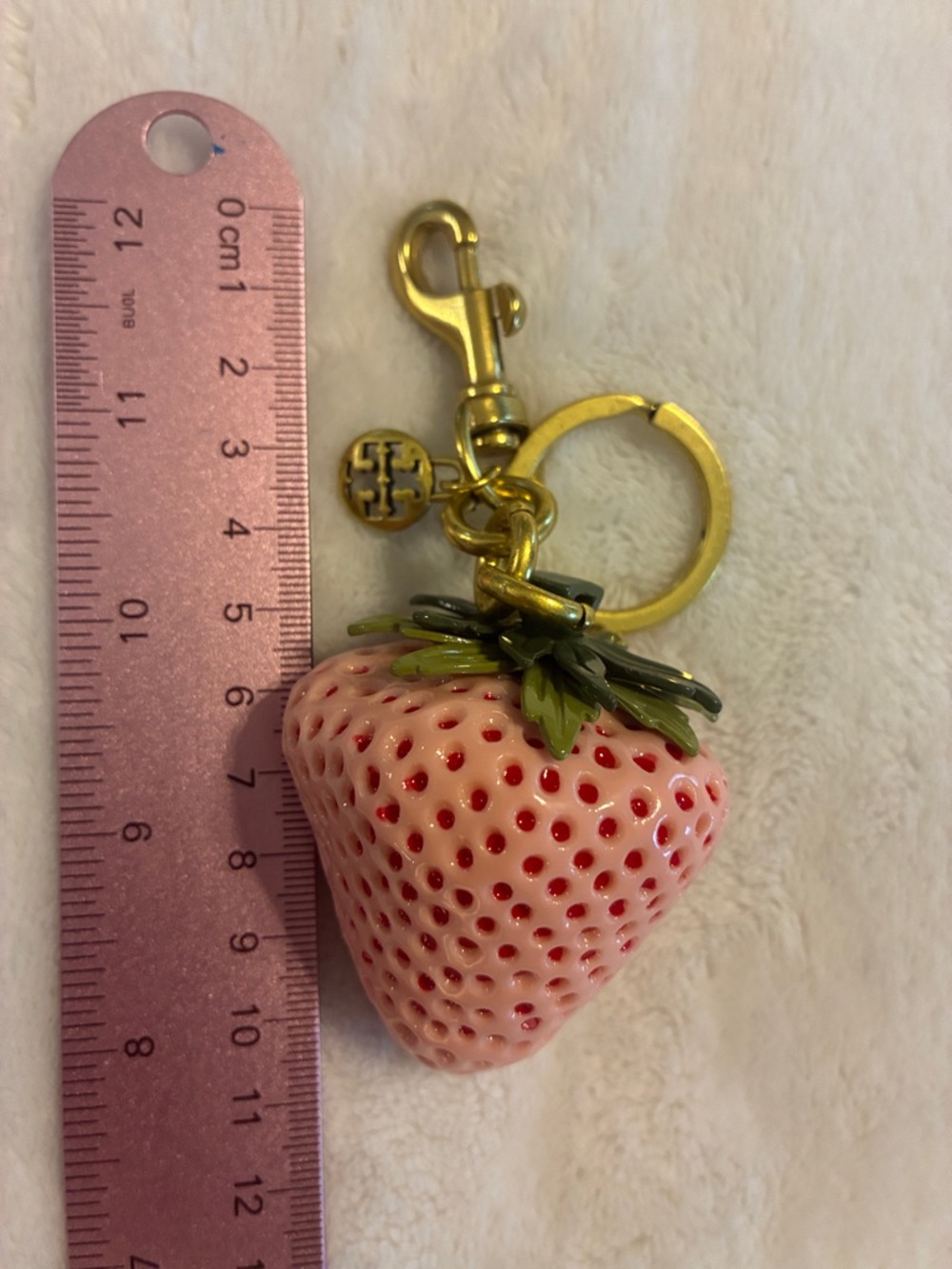 Tory Burch Pink Strawberry Charm Keyring with Gold Hardware - Picture 4 of 7